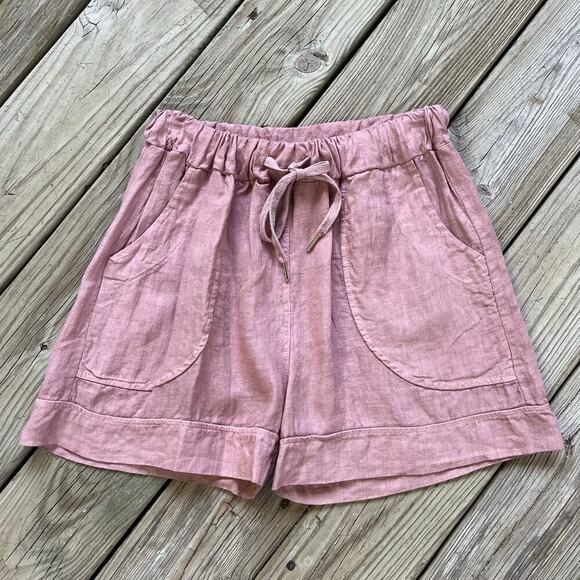 Meo Meli Pants - Meo Meli Women's PInk 100% Linen Pull On Shorts Size 26" Waist